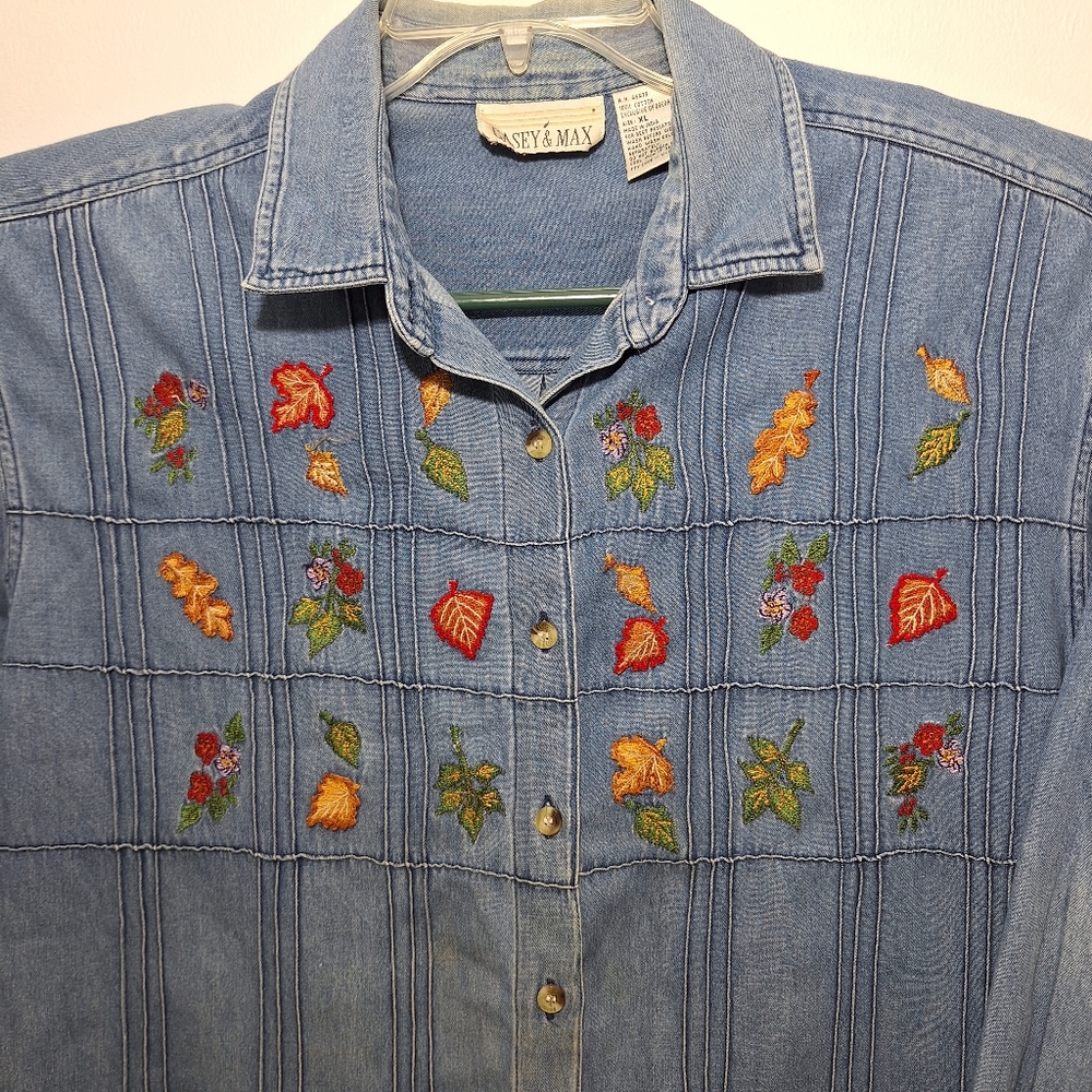 Casey & Max Women's SZ XL Blue Denim Fall Leave